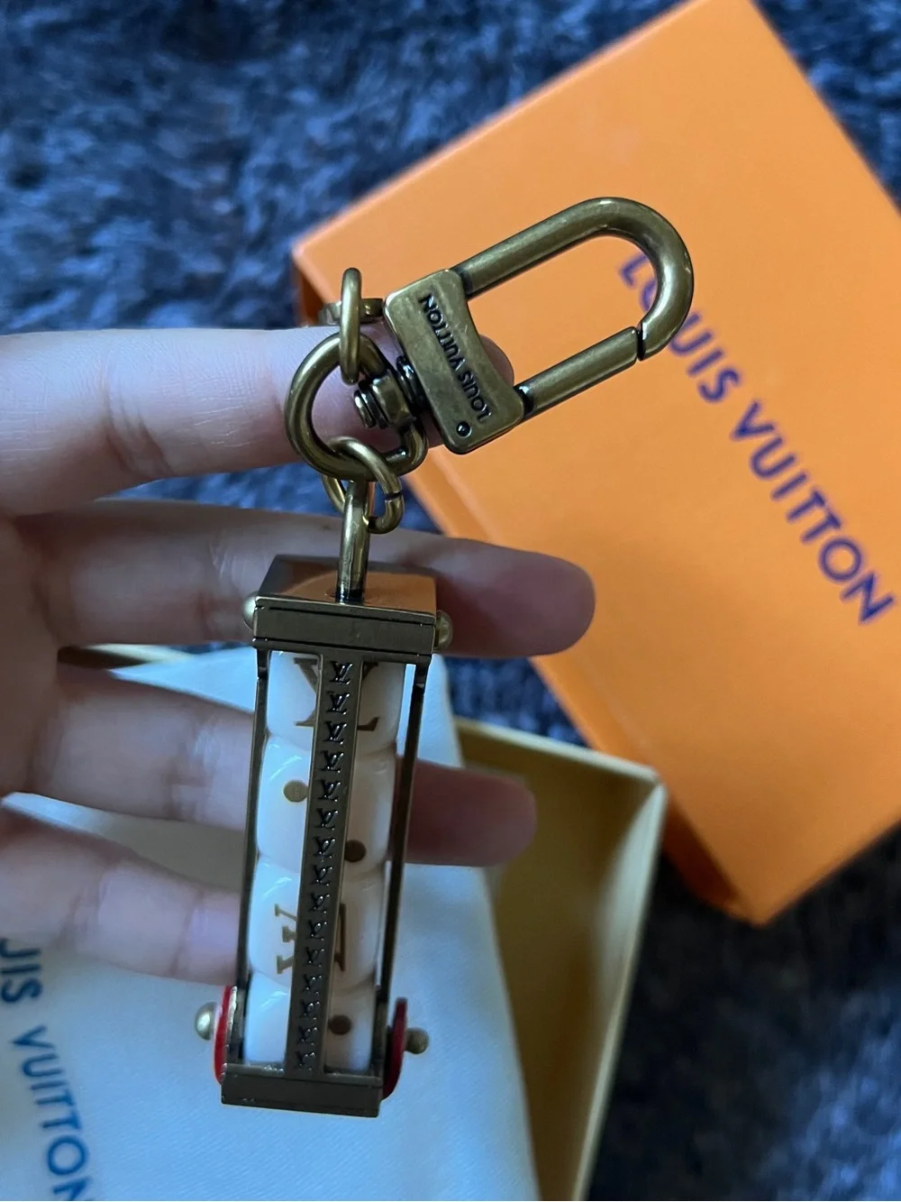 Vintage Louis Vuitton Brass and White dice love Key Charm Keychain gift